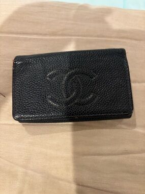 CHANEL Black Caviar Leather Card Case with Embossed CC